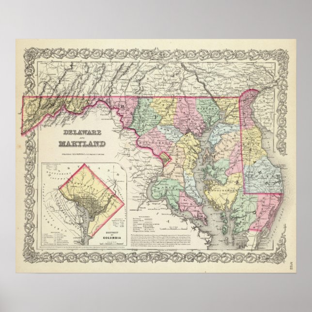 Póster Delaware e Maryland com Distrito de Columbia (Frente)