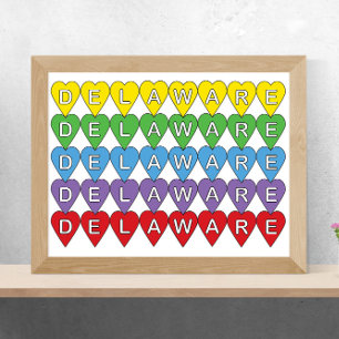 Poster Delaware Estados Unidos Corações Coloridos
