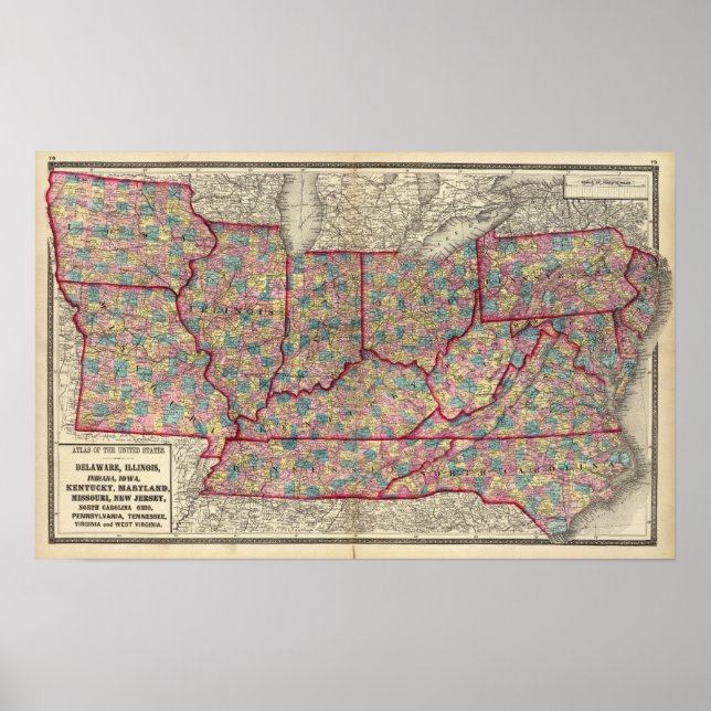 Póster Delaware, Illinois, Indiana e Iowa (Frente)