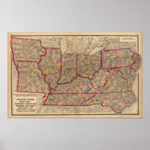 Poster Delaware, Illinois, Indiana, Iowa, Carolina do Nor