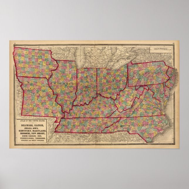 Poster Delaware, Illinois, Indiana, Iowa, Carolina do Nor (Frente)