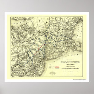 Poster Delaware & mapa norte 1890 da estrada de ferro do