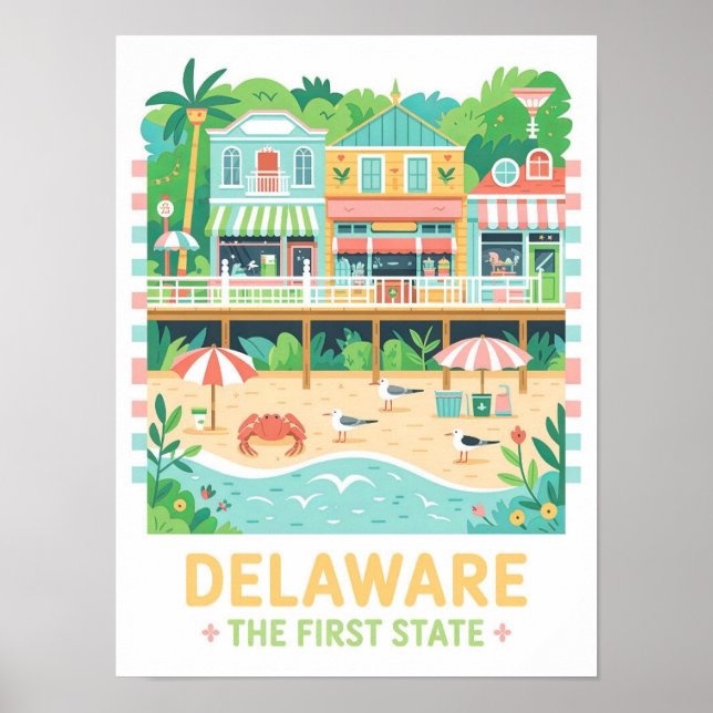 Poster Delaware, o primeiro Estado EUA Summer Viagem (Frente)