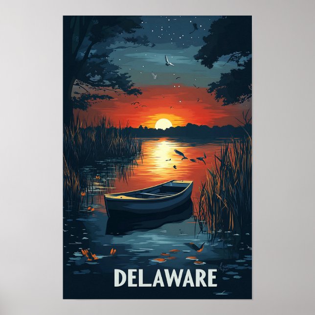 Poster Delaware USA Vintage Illustration Viagem (Frente)