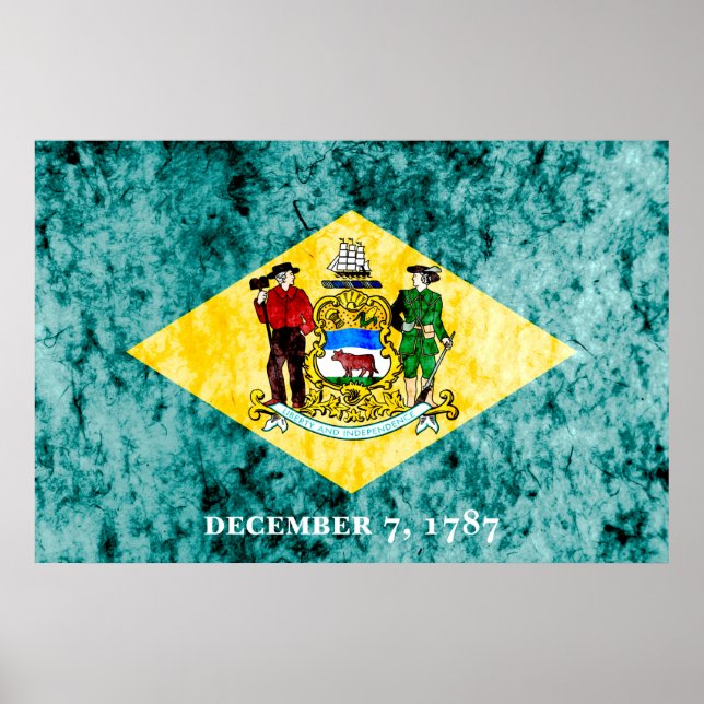 Poster Deleware State Flag Grunge (Frente)