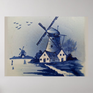 Poster Delft Azul-Vintage e Branco