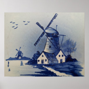 Poster Delft Azul-Vintage e Branco