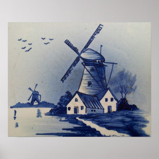 Poster Delft Azul-Vintage e Branco (Frente)