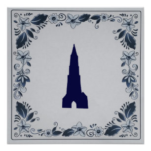Póster Delft Blue azulejo New Church em Delft