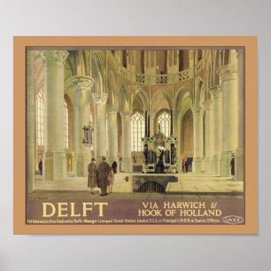 Póster Delft - via Harwich & Hook da Holanda
