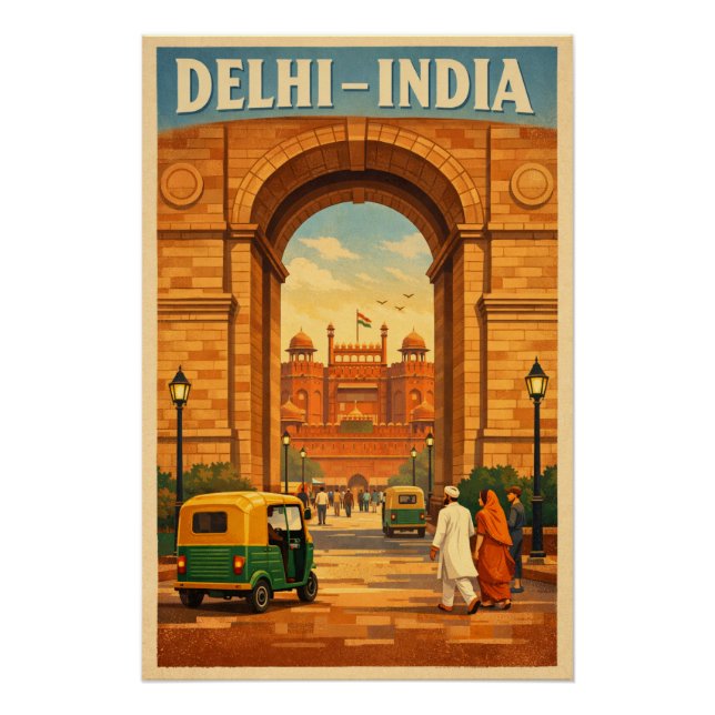 Póster Déli, Índia, em uma clássica viagem retro (Frente)