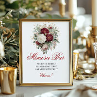 Delicado Cartaz de Bar Mimosa com Flores Burgundy