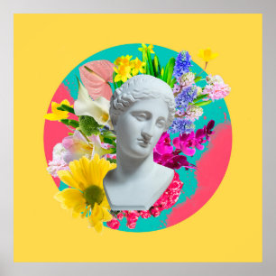 Poster Delicado. Colagem com isolado de estátua de gesso