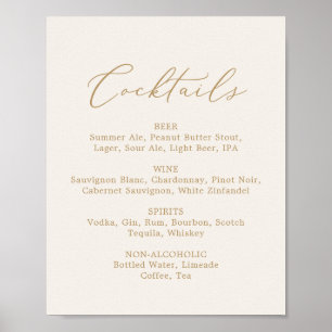 Poster Delicado Menu de Coquetéis Creme com Caligrafia Do