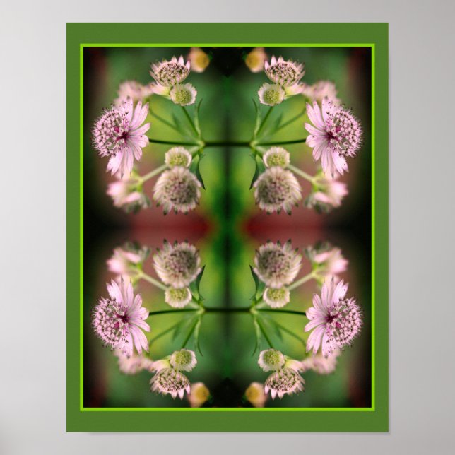 Poster Delicar Abstrato de Espelhamento de Flores (Frente)