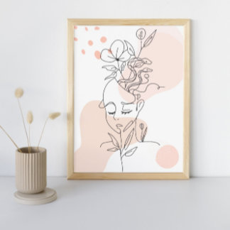 Poster Delicar Abstrato Rosa E Feminina Floral Facial
