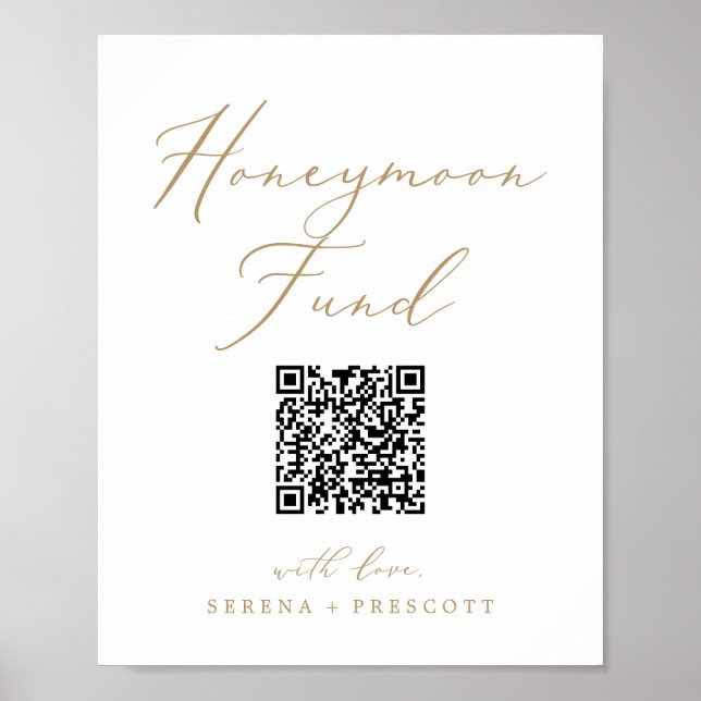Poster Delicar Dourado Caligrafia QR Code Honeymoon Fund (Frente)