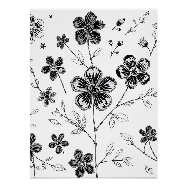 Póster Delicar Flores e Folhas Finas (Frente)
