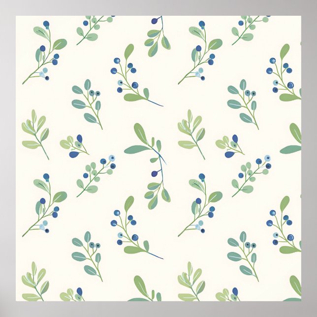 Poster Delicate Blueberry Eucalyptus Pattern (Frente)
