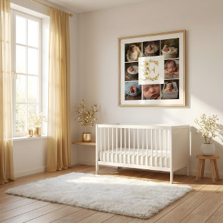 Poster Delicate Floral Initial E 8-Photos Collage Newborn