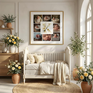 Poster Delicate Floral Initial K 8-Photos Collage Newborn