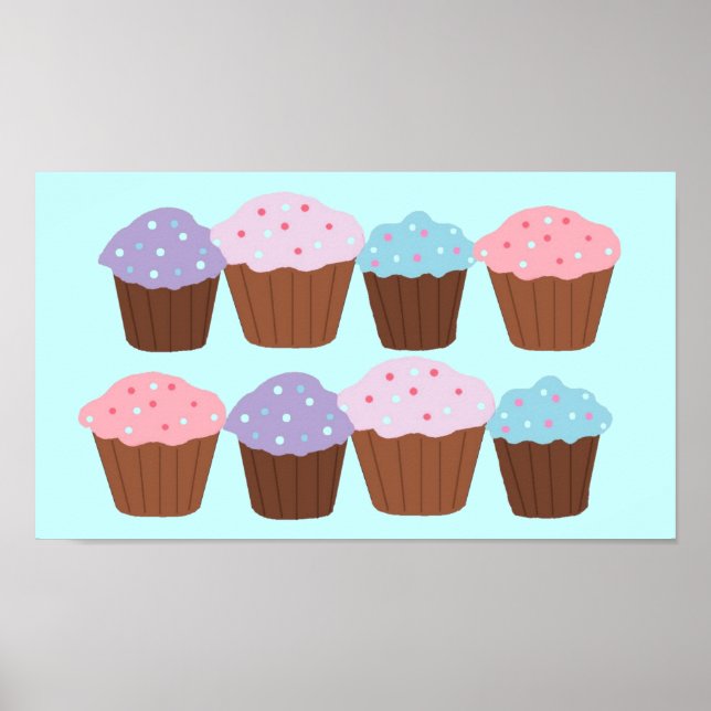 Póster Delícia do cupcake com Borda Rosa (Frente)