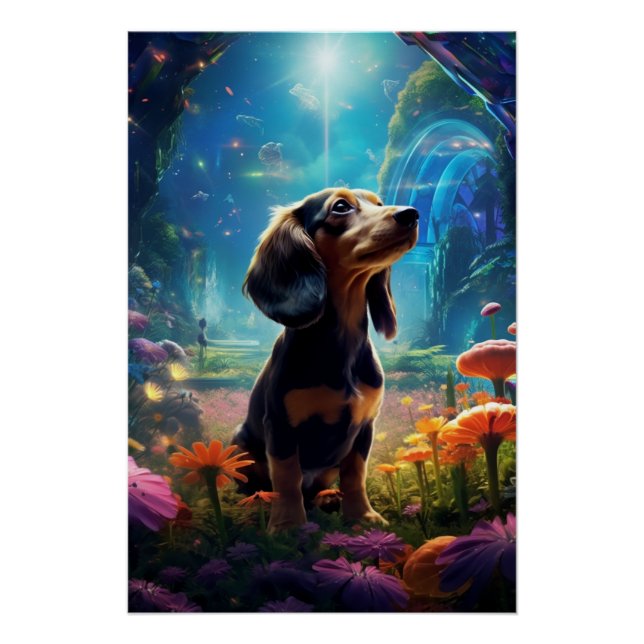 Póster Delícia do Jardim do Futurismo de Dachshund (Frente)