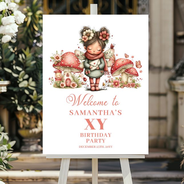 Poster Delicioso Sinal de Boas-Vindas de Aniversário Flor (Delightful Fairy Pink Floral Birthday Welcome Poster)