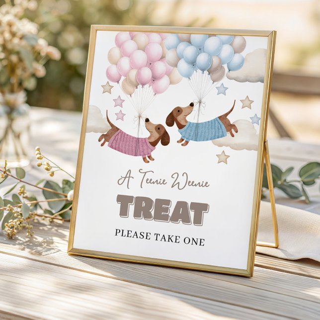Poster Delicioso Tratamento de Revelação de Gênero do Cac (Take a Treat poster from the Teenie Weenie Dachshund Gender Reveal Collection by Darling & May)