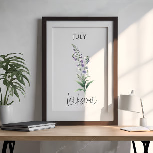 Póster Delphinium Floral do Mês de Nascimento de Julho