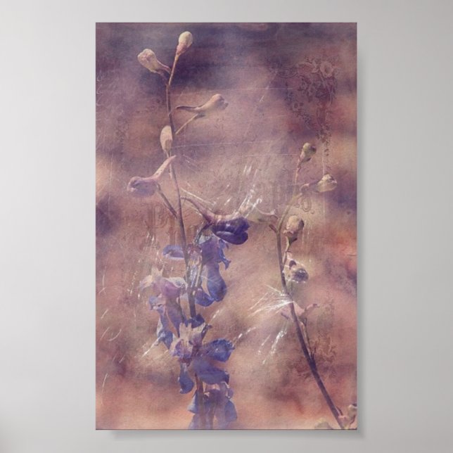 Poster Delphinium Flowers Grunge Digital Art (Frente)