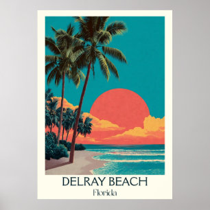 Poster Delray Beach Flórida Vintage Sunset Viagem Art