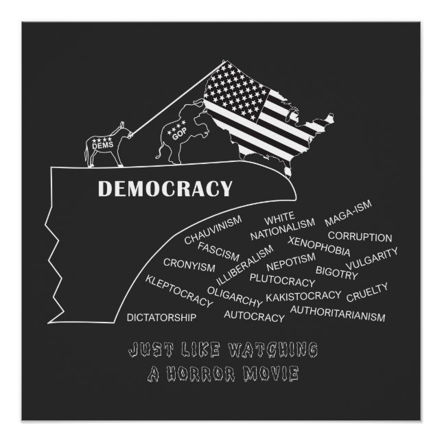 Póster Democracia Americana Caindo do Penhasco em Branco (Frente)