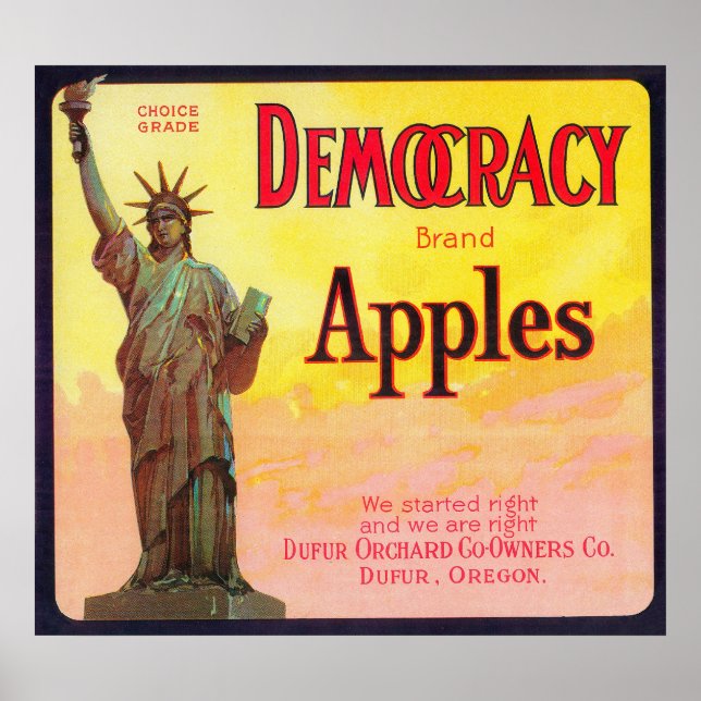Póster Democracy Apple Crate LabelDufur, OU (Frente)