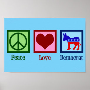 Poster Democrata de Paz e Amor Donkey Cute Blue