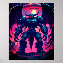 Poster Demon Roboter mit Flügel bei einem UFO
