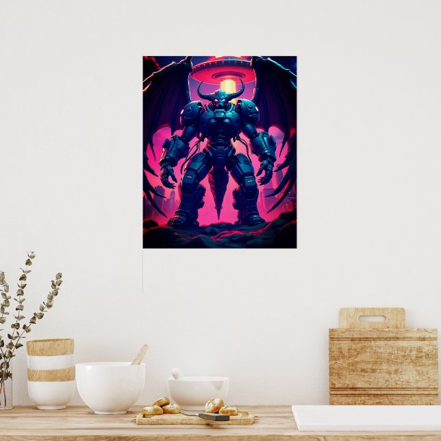 Poster Demon Roboter mit Flügel bei einem UFO (Cozinha)