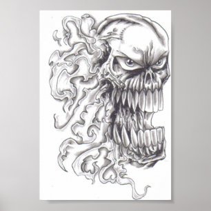 Poster demoníaco flamejante da arte do crânio