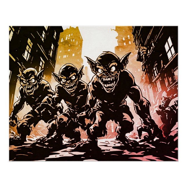 Póster Demônios Goblin Ruíram a Cidade Estilo Gráfico Ret (Frente)