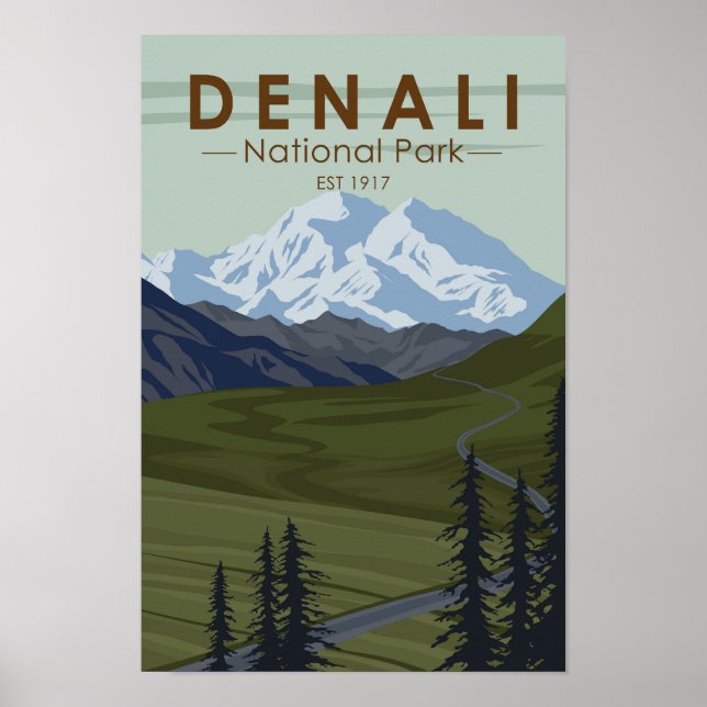 Poster Denali National Park Road até Denali (Frente)