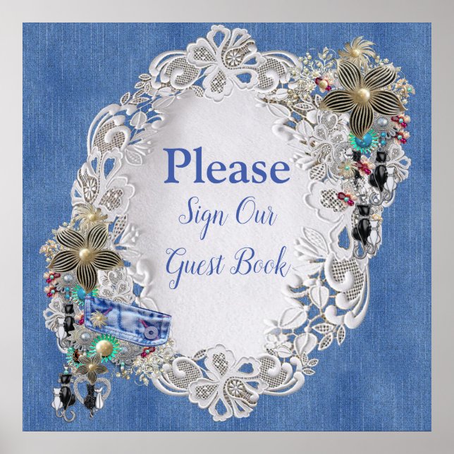 Poster Denim com creme Flor Lace e Costume Jewelry (Frente)