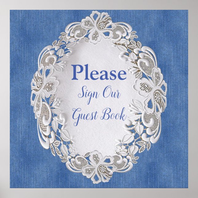 Poster Denim com rendas da flor de creme (Frente)