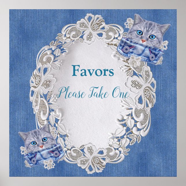 Poster Denim com rendas e gatinhos da flor (Frente)