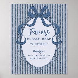 Poster Denim Coquette Bow Blue Jean Baby Favors Sign