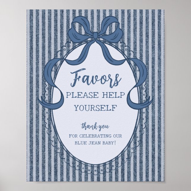 Poster Denim Coquette Bow Blue Jean Baby Favors Sign (Frente)