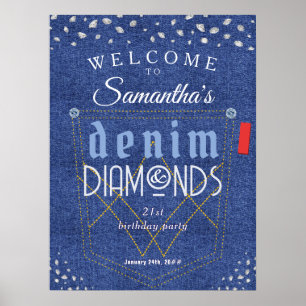 Poster Denim e Diamantes Jeans Azuis Bling Festa de anive