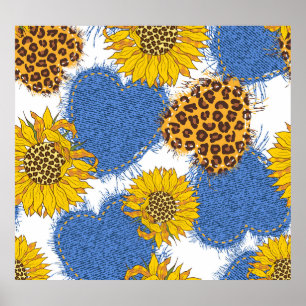 Poster Denim Hearts Leopard Sunflower Standard