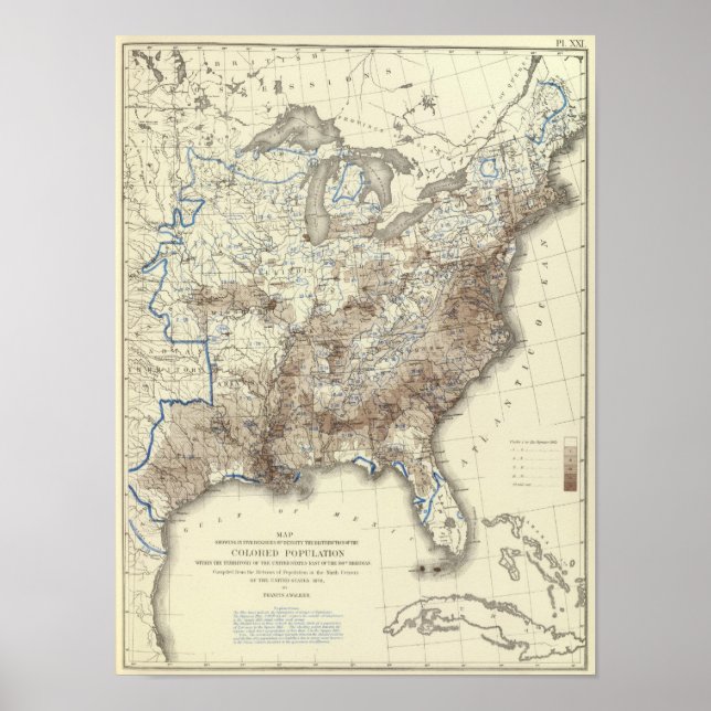 Póster Densidade Populacional Raça 1870 (Frente)