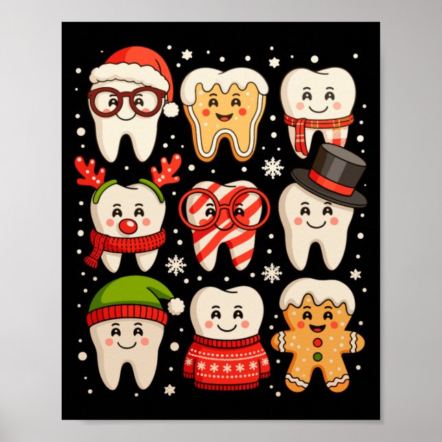Poster Dental Christmas Cute Teeth Dentist Santa Hat Xmas (Frente)
