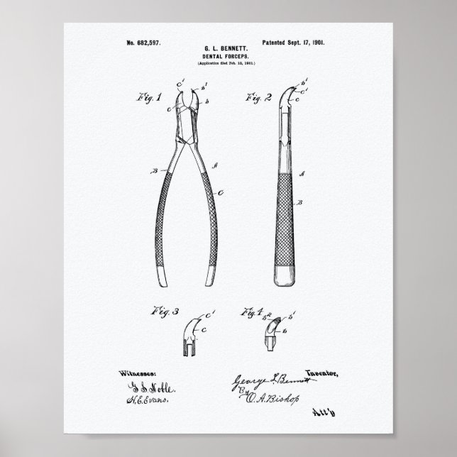 Póster Dental Forceps 1901 White Paper sobre Patentes (Frente)